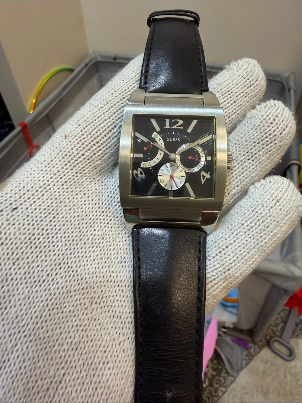 Guess Power Broker Men's Square Multifunction Watch Black Dial Japan Movt Rare